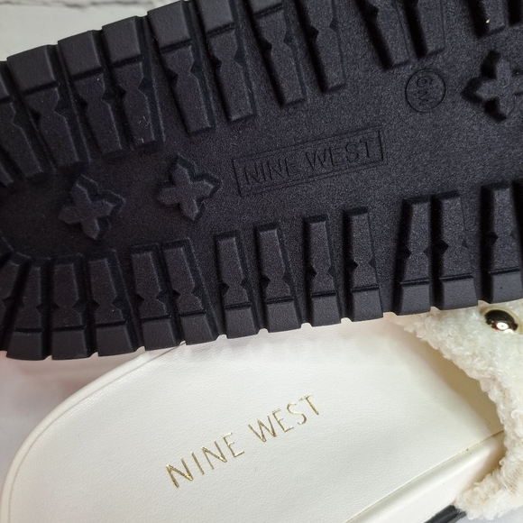 NINE WEST 'FREELY' SHEARLING & STUDDED SLIP ON SANDALS - Picture 10 of 14
